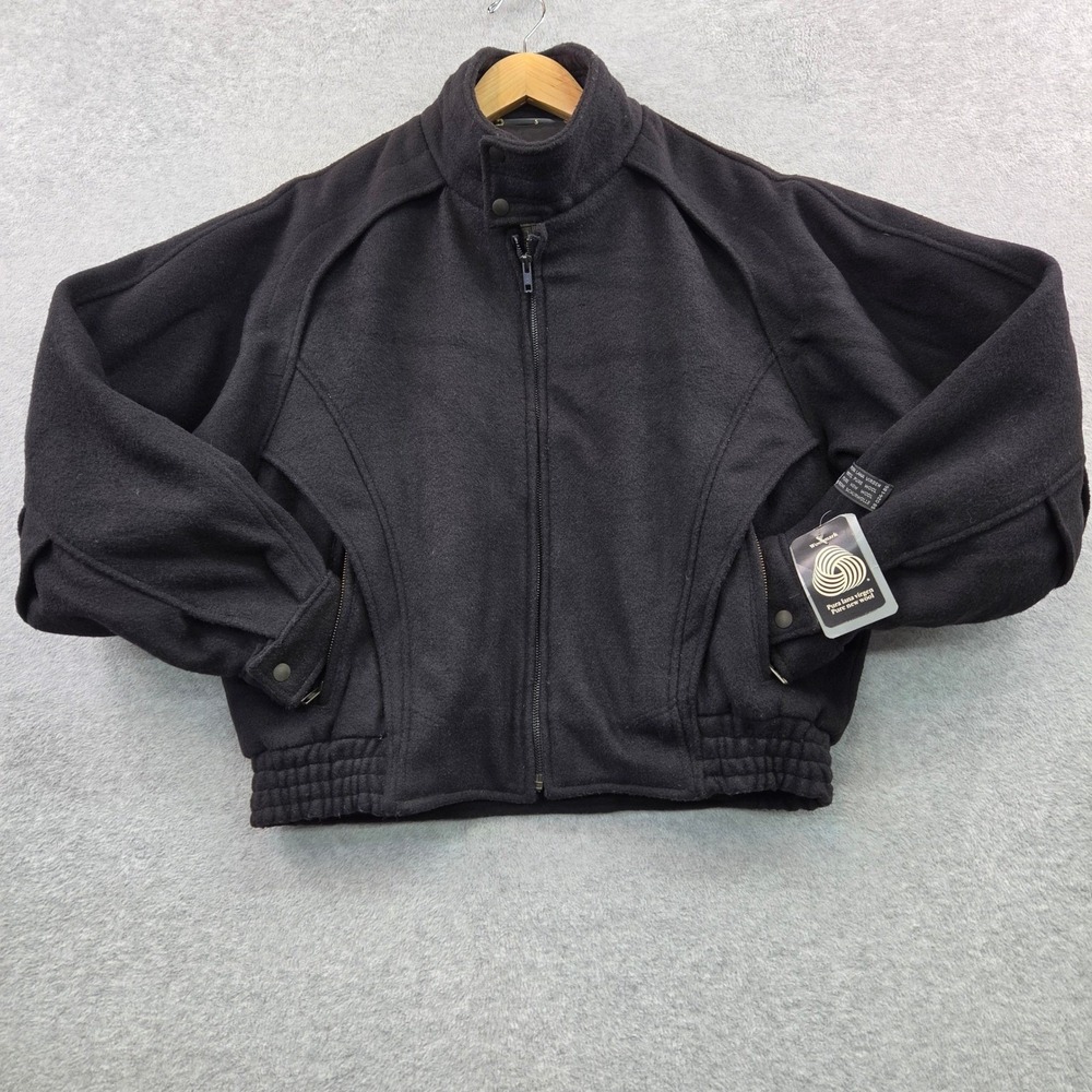 VTG 80s MIRAGE Wool Bomber Jacket Womens Black Deadstock NWT Woolmark Small RARE